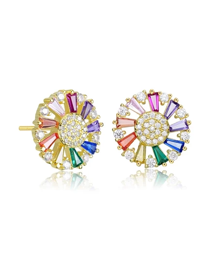 Серьги-гвоздики Genevive Brilliant из белого золота с покрытием CZ Sunburst Halo multi