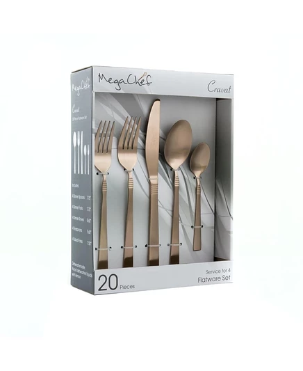 MegaChef Cravat 20 Piece Flatware Utensil Set, Stainless Steel Silverware Metal Service for 4 in Matte Black gold