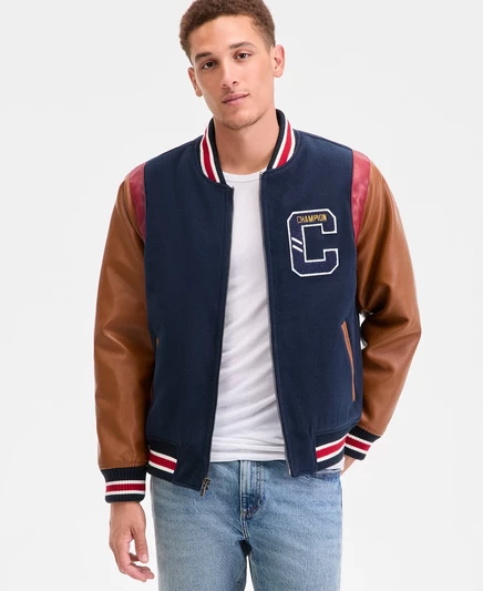 Мужская школьная куртка-бомбер в смешанном стиле navy/gold