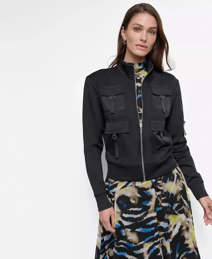  Женская атласная куртка с воротником-стойкой  DKNY black