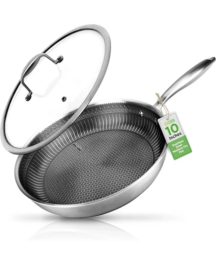 Сковорода Wok NutriChef 10″ с крышкой, трёхслойная нержавеющая сталь