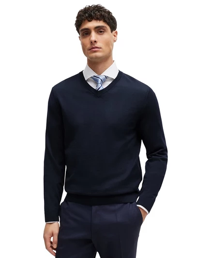 Мужской свитер BOSS Hugo Boss из шерсти мериноса, темно-синий