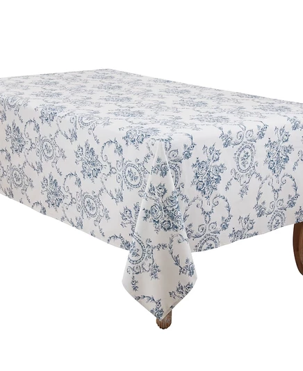 Скатерть Saro Lifestyle Classic Toile из льняной смеси с цветочным рисунком, синяя, 60 х 104 дюйма