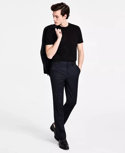 Мужские брюки из смесовой шерсти Hugo Boss navy check