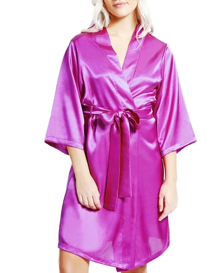 Женский халат Icollection Marina Lux, сатиновый, фиолетовый