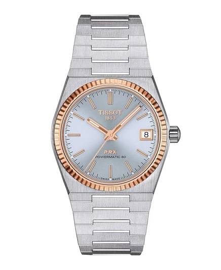 Часы-браслет Tissot Унисекс серого цвета из нержавеющей стали, 35 мм синего цвета