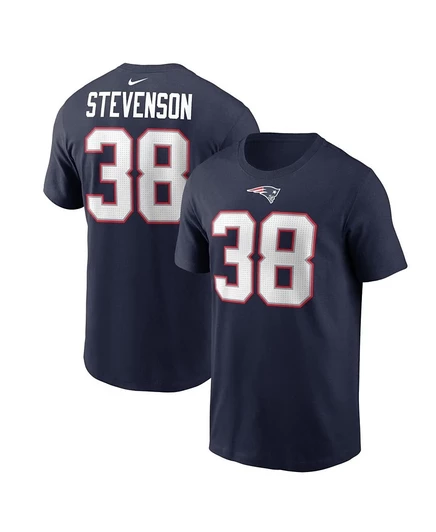 Мужская футболка Nike Rhamondre Stevenson Navy New England Patriots с именем и номером игрока blue
