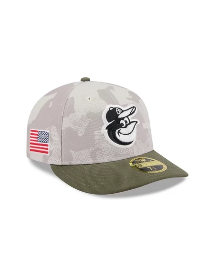 Мужская шляпа New Era светло-бежевого/оливкового цвета Baltimore Orioles 2025, посвященная Дню Вооруженных сил, с низким профилем, 59-дюймовая приталенная шляпа light beige, olive