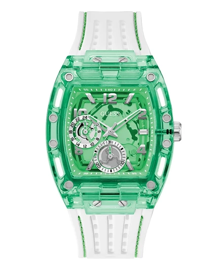 Мужские многофункциональные часы GUESS с зеленым силиконовым ремешком, 42 мм белого цвета
