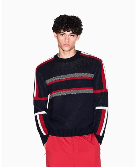 Мужской свитер с цветными блоками из ленты deep navy haute red