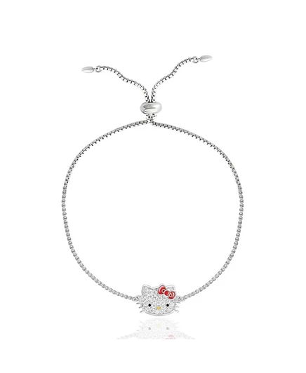 Браслет Hello Kitty лариат с фианитами, серебристый