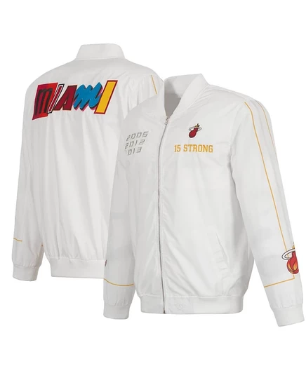 Мужская нейлоновая куртка-бомбер JH Design White Miami Heat 2022/23 City Edition на молнии белого цвета