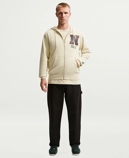 Мужская спортивная толстовка Nike Club French Terry с капюшоном на молнии коричнево-бежевого цвета