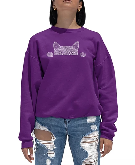 Женский свитшот LA Pop Art Peeking Cat, фиолетовый