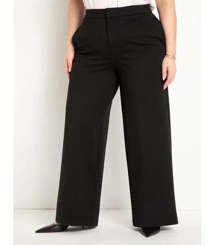 Высокие брюки ELOQUII Plus Size с максимально эластичными широкими штанинами totally black