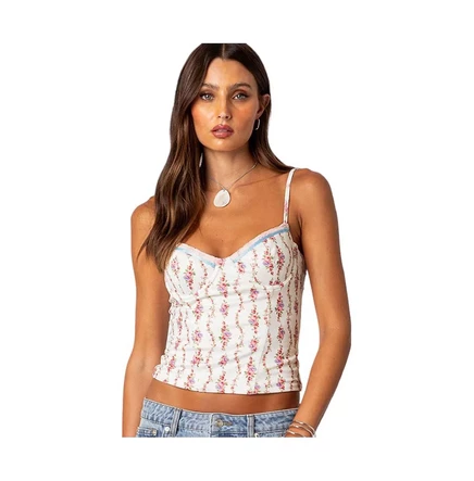 Женский корсетный топ с чашевидным принтом Indira на шнуровке white floral