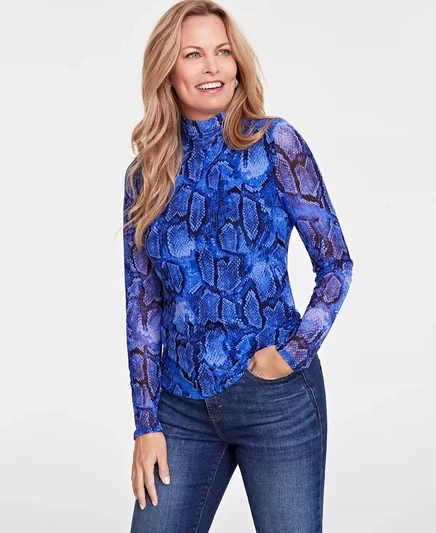  Женская сетчатая водолазка с принтом под змеиную кожу, созданная для Macy's vera combo