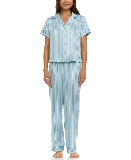  Женский пижамный комплект Nicola Stripe с очаровательным вырезом в полоску teal