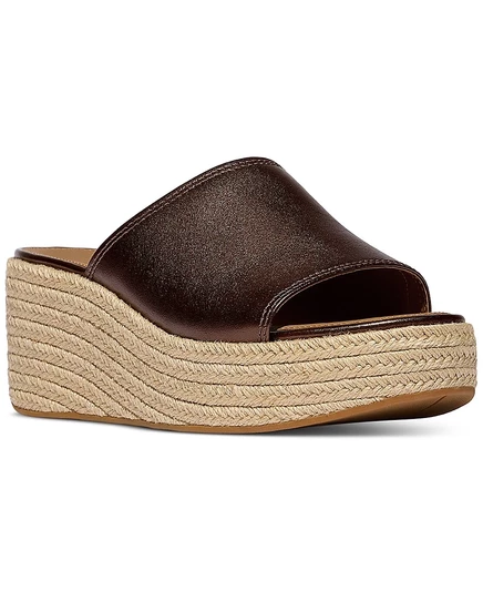 Женские босоножки на платформе FitFlop из кожи эспадрильи на танкетке коричневого цвета