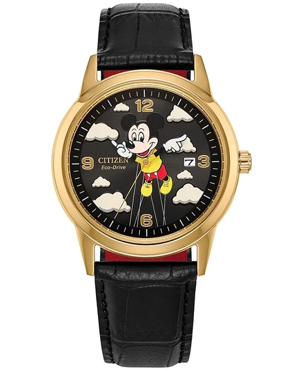 Мужские часы Citizen Disney | Macy's Mickey Mouse Parade Balloon с черным кожаным ремешком диаметром 40 мм, созданные для Macy's white