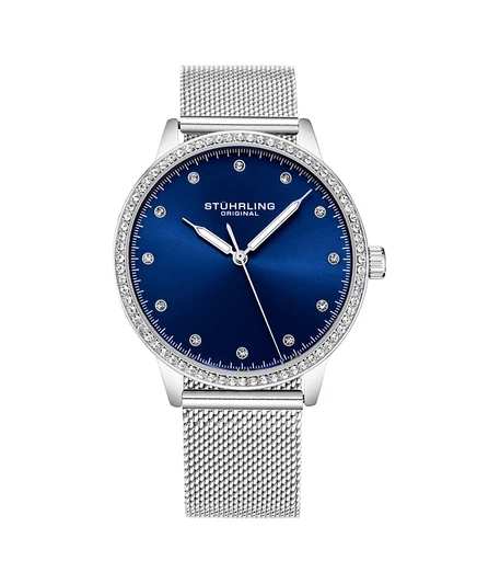Женские часы Stuhrling 3904 кварцевые 38 мм, синие