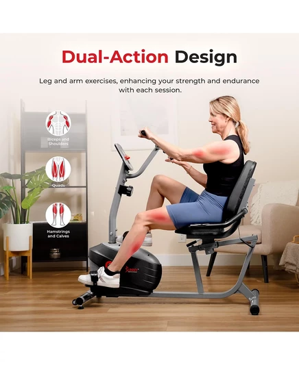 Умный магнитный лежачий велосипед Sunny Health & Fitness Smart с ручным велотренажером grey
