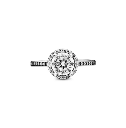 Вечное круглое кольцо с сияющим ореолом из кубического циркония Pandora silver