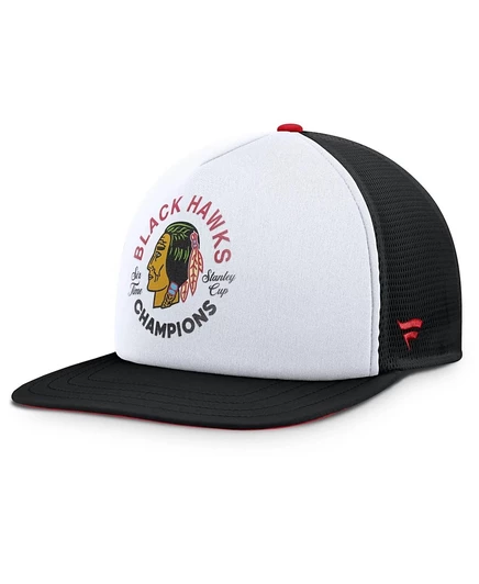 Мужская белая/черная кепка-бейсболка Fanatics из коллекции Chicago Blackhawks Decades с поролоновой застежкой спереди