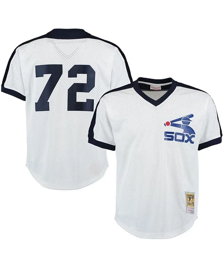 Мужская тренировочная майка Mitchell & Ness Carlton Fisk White Chicago White Sox Cooperstown с сеткой для ватина белого цвета