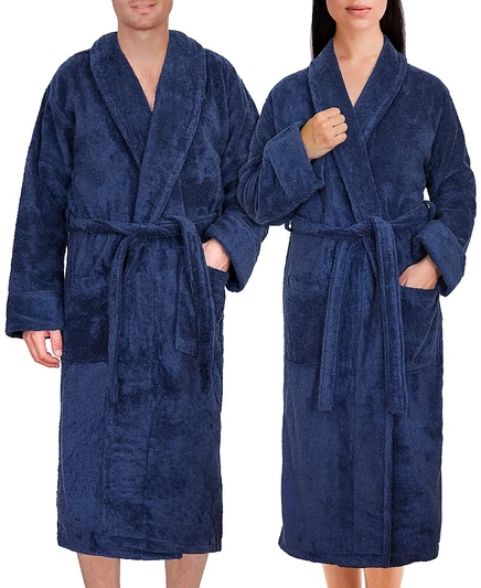 Унисекс банный халат American Soft Linen легкий плюшевый, синий