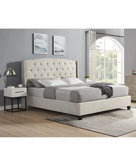 Спальный гарнитур Streamdale Furniture Astral из 3 предметов: Кровать с тафтинговой спинкой и 2 белые прикроватные тумбочки