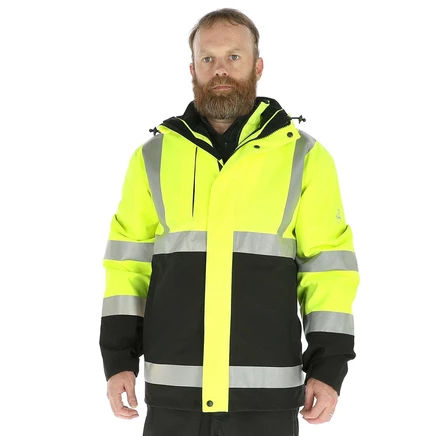 Мужская дождевальная куртка HiVis 3-в-1 RefrigiWear - Водонепроницаемая, дышащая, светоотражающая защитная куртка со съемной подкладкой. black/lime