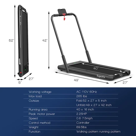 Беговая дорожка Costway 2-в-1 складная 2,25 л.с., черная