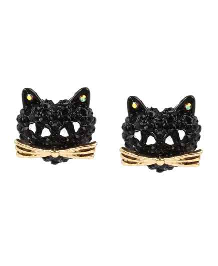 Серьги-гвоздики Betsey Johnson с искусственным камнем в виде кошки black, hematite