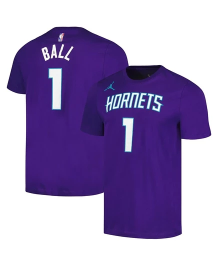 Мужская футболка Jordan LaMelo Ball фиолетового цвета Charlotte Hornets 2022/23 с фирменным названием и номером purple