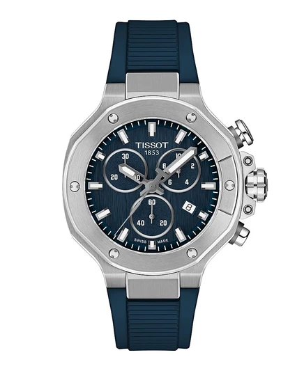 Кварцевый хронограф Tissot Унисекс с синим циферблатом, каучуковый ремешок, 38 мм, синий