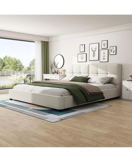 Каркас кровати Streamdale Furniture King Бежевый из букле с изогнутым изголовьем из ворса
