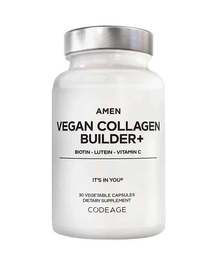 Добавка Amen Collagen Builder - Органические цельные продукты, лютеин, витамин С, биотин, лизин, Пролин, ускорители выработки коллагена - Органическая клюква, 30 капсул белого цвета