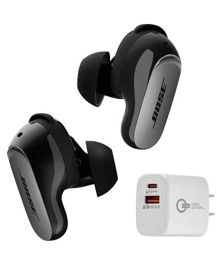 Ультра беспроводные наушники Bose QuietComfort 2-го поколения с шумоподавлением + 2-портовое настенное зарядное устройство мощностью 20 Вт, черный