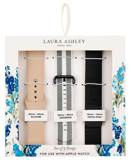 Женские часы Laura Ashley с черным сетчатым ремешком, серым ремешком в крупный рубчик и розовым силиконовым ремешком, совместимым с Apple Watch 38mm, 40mm, 41mm multi