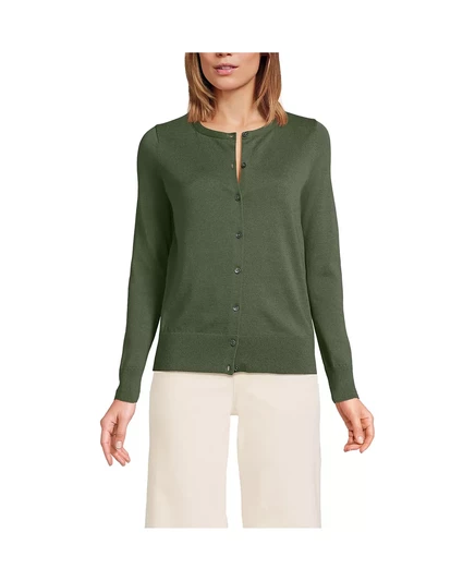 Женский свитер-кардиган из тонкого хлопка Lands End Womens estate green