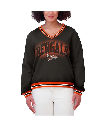 Женская черная толстовка Cincinnati Bengals Оверсайз с длинным рукавом и V-образным вырезом WEAR by Erin Andrews от Erin Andrews black