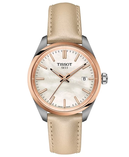 Часы Tissot Unisex Swiss PR 100 кремового цвета с кожаным ремешком 34 мм