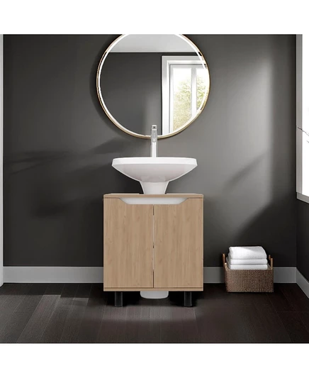 ШКАФ для хранения под раковиной FM FURNITURE Jerome с открытыми полками для организации ванной комнаты, натуральный дуб