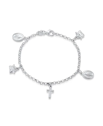 Женский браслет на щиколотку Bling Jewelry с медальоном Богородицы, серебро, 25 см+2,5 см