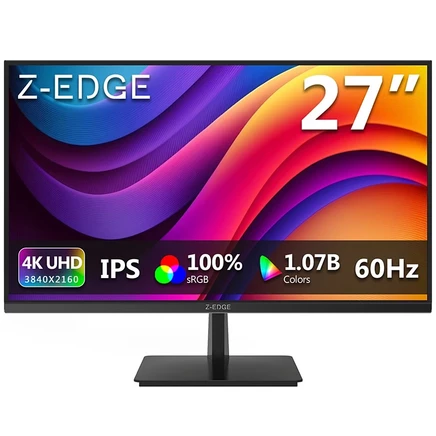 27-дюймовый монитор Z-EDGE с разрешением Ultra HD 3840 x 2160, 60 Гц, 5 мс, IPS 4K, 1,07B цветов, 100% sRGB, без цвета