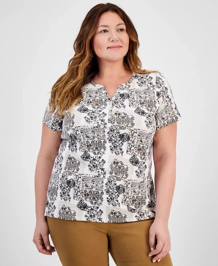  Футболка Henley с коротким рукавом и принтом большого размера, эксклюзивно в Macy's tonal shiitake