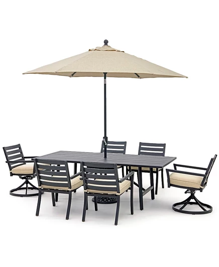 Обеденный гарнитур Astaire Outdoor из 7 предметов (стол 84 x 42 дюйма + 4 обеденных стула + 2 вращающихся стула), созданный для Macy's straw natural