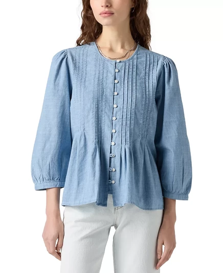 Женская блузка Levis® с рукавом 3/4 на пуговицах голубого цвета honestly happy