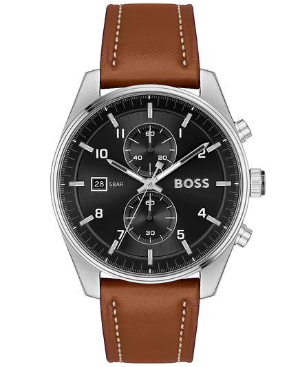 Мужские часы Hugo Boss Skytraveller кварц, 44 мм, коричневый ремешок